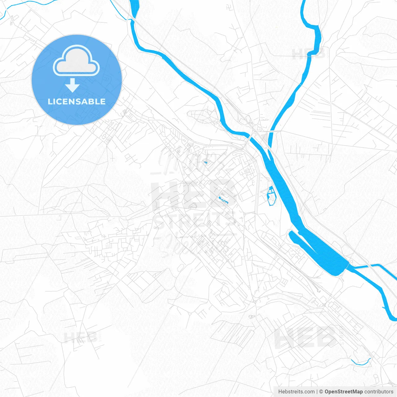 Pitești, Romania PDF vector map with water in focus