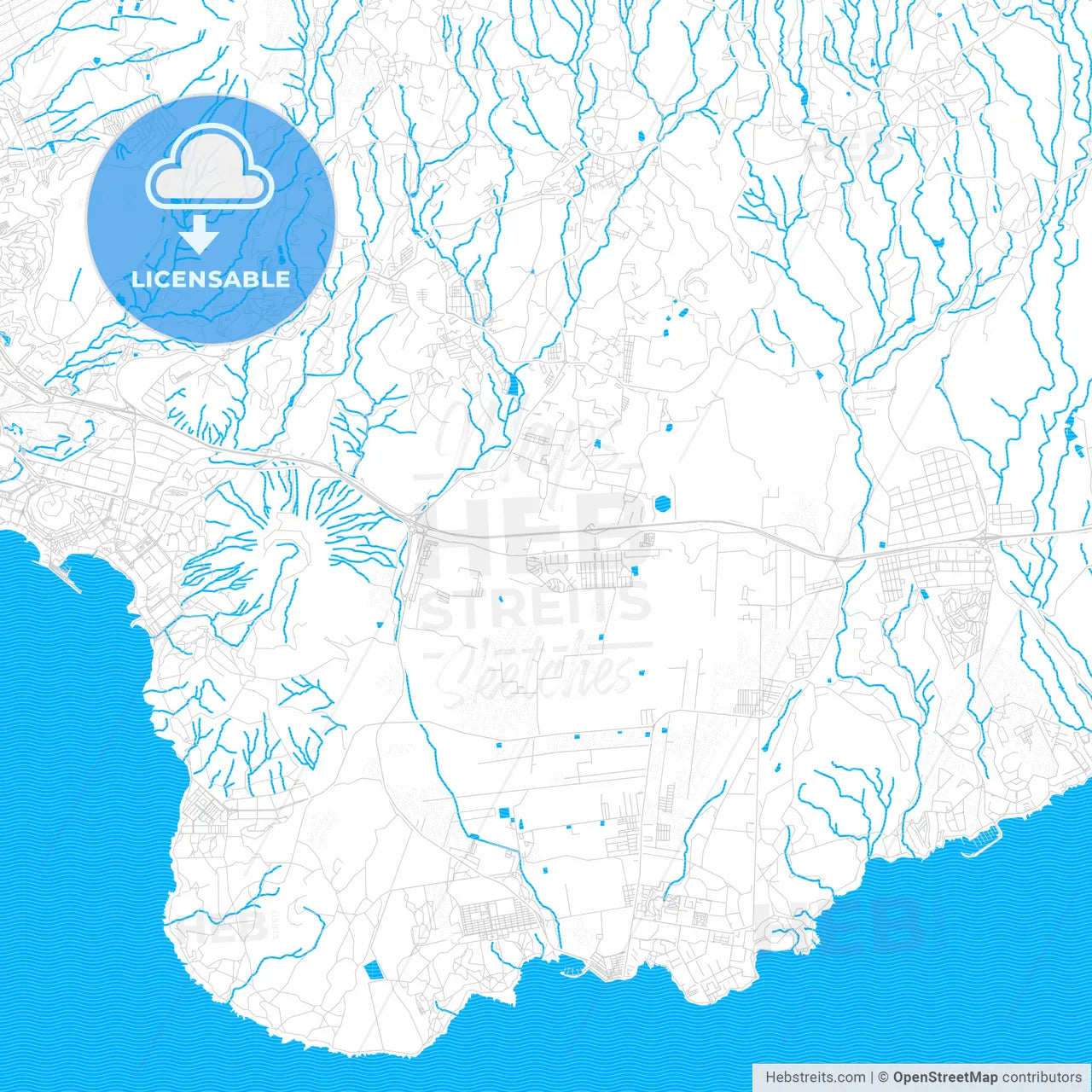 Arona, Spain PDF vector map with water in focus