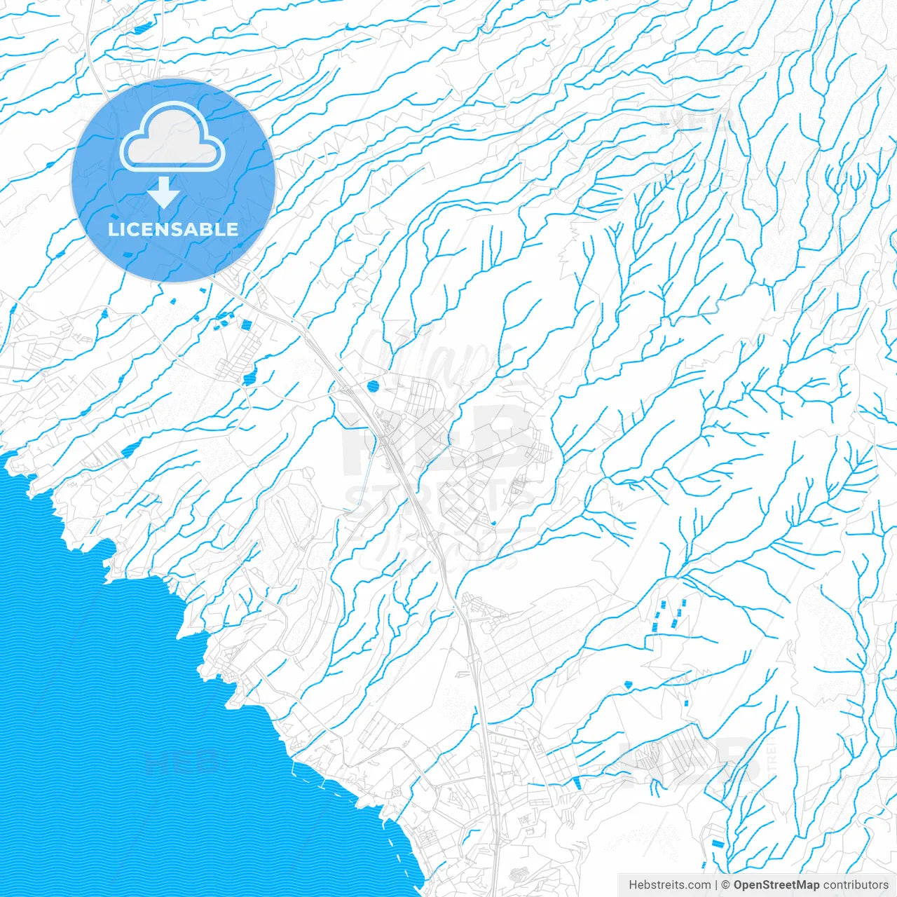 Adeje, Spain PDF vector map with water in focus