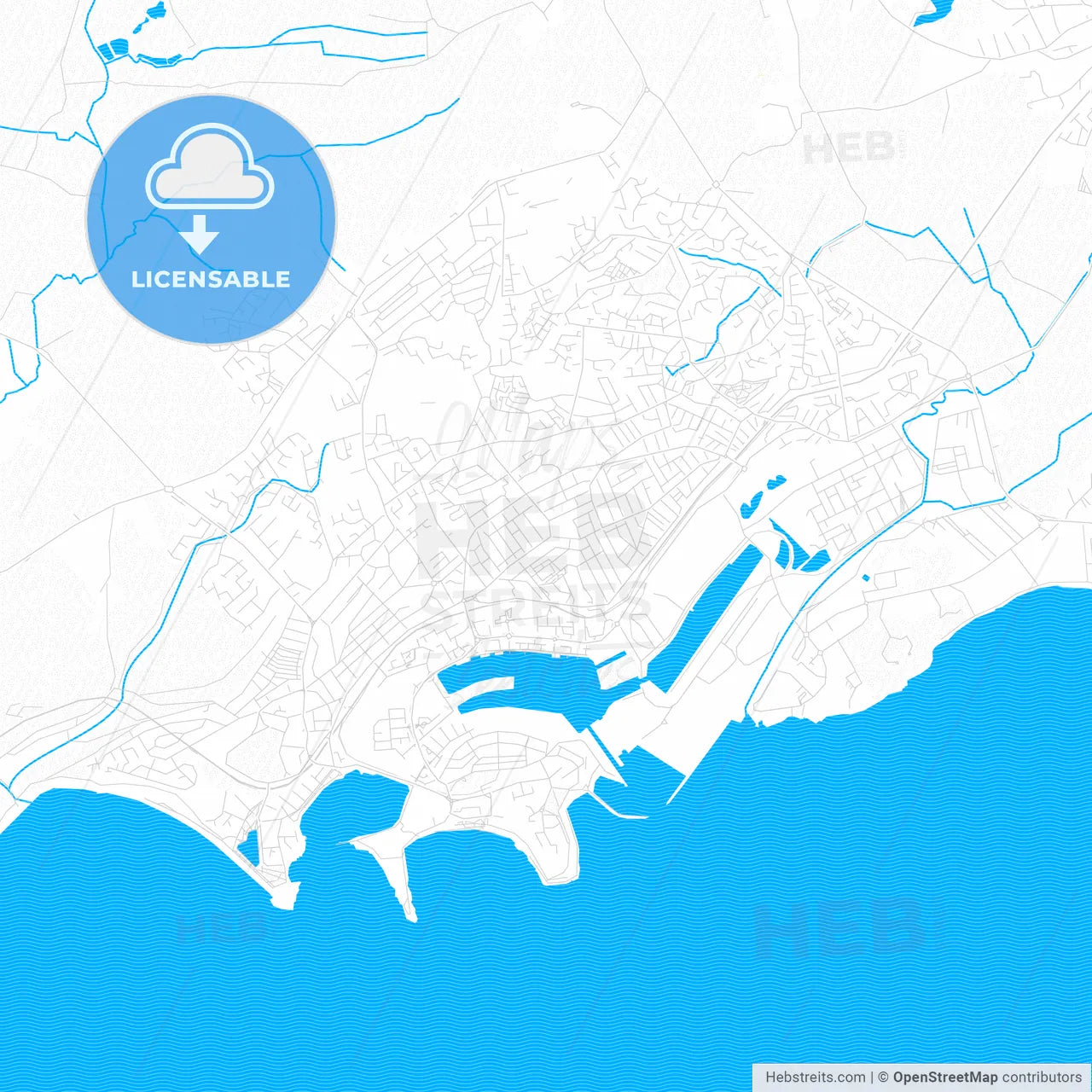 Barry, Wales PDF vector map with water in focus