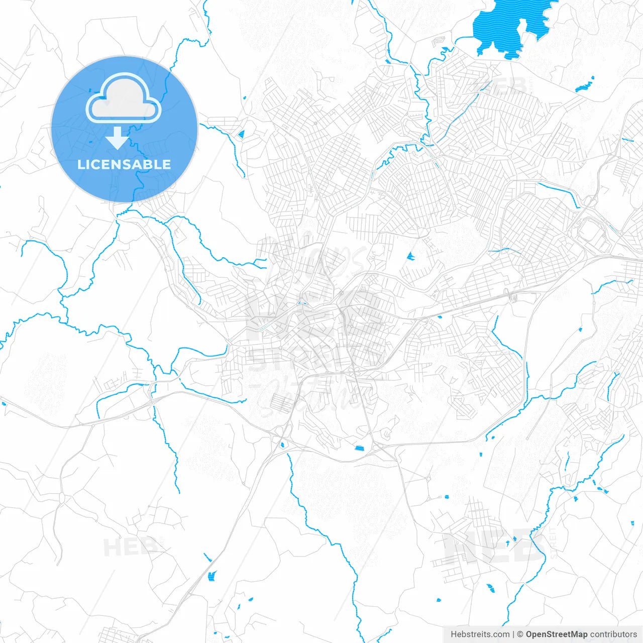 Betim, Brazil PDF vector map with water in focus