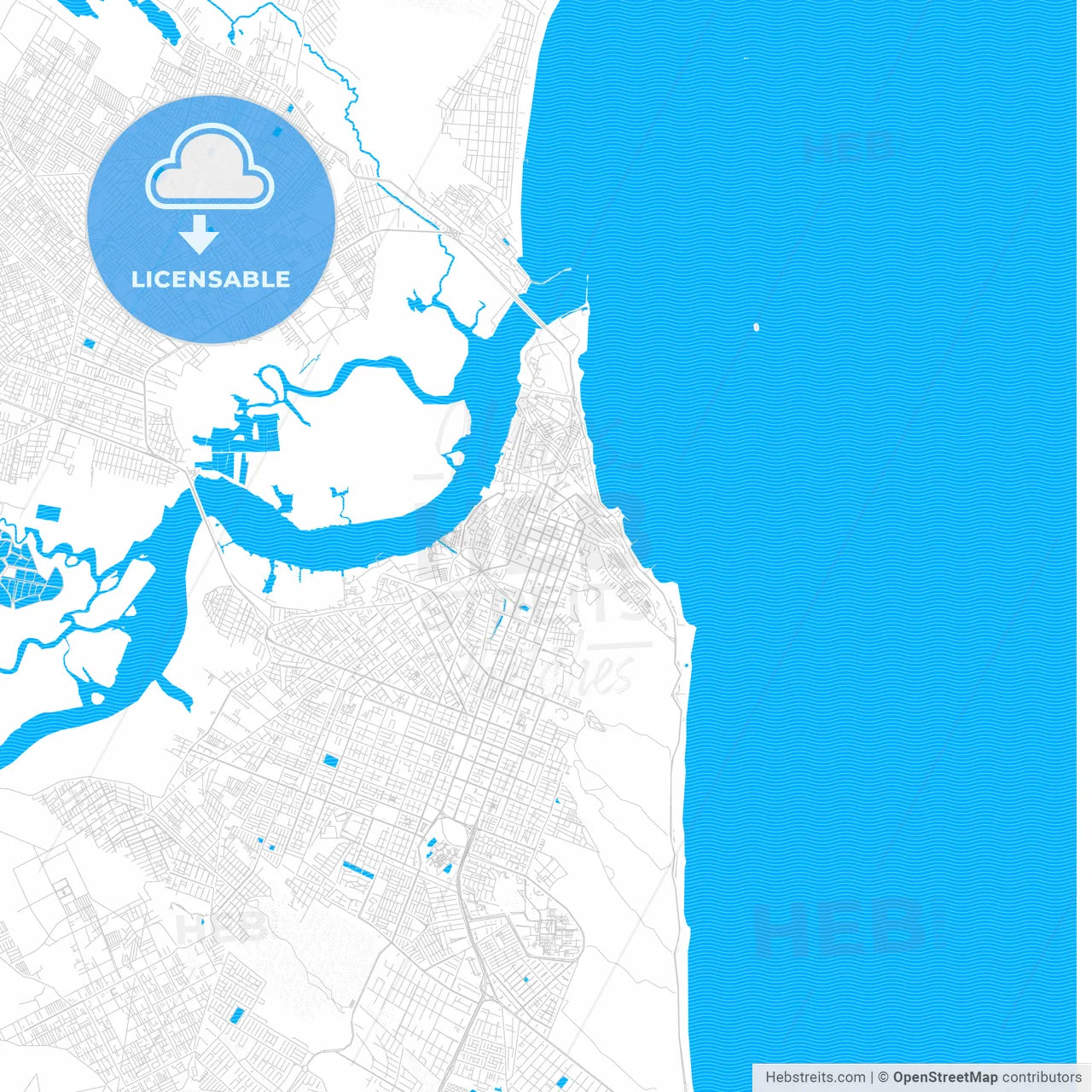 Natal, Brazil PDF vector map with water in focus