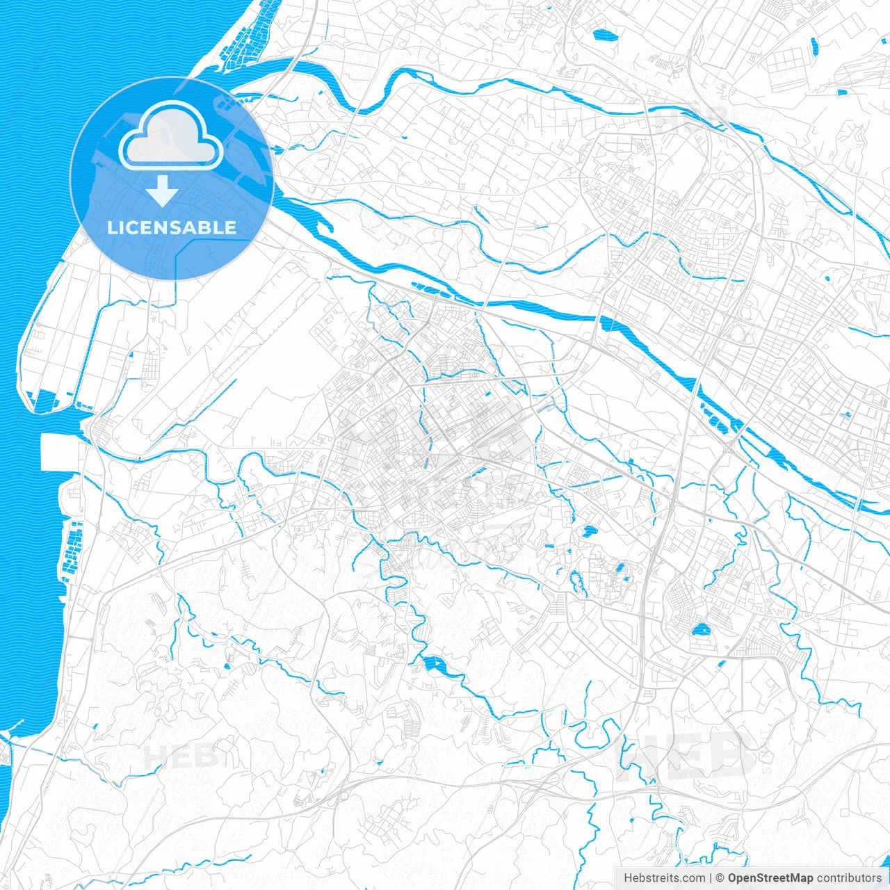 Hsinchu, Taiwan PDF vector map with water in focus