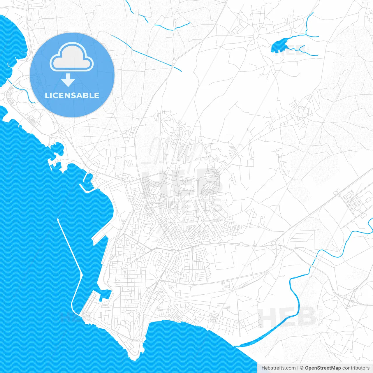 Latakia, Syria PDF vector map with water in focus