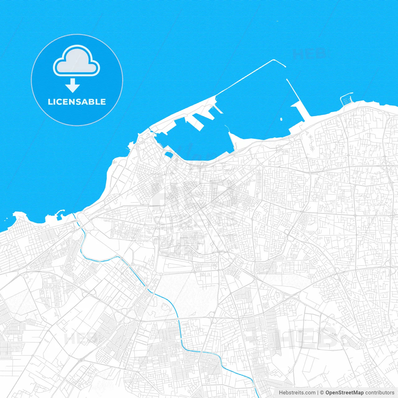 Tripoli, Libya PDF vector map with water in focus