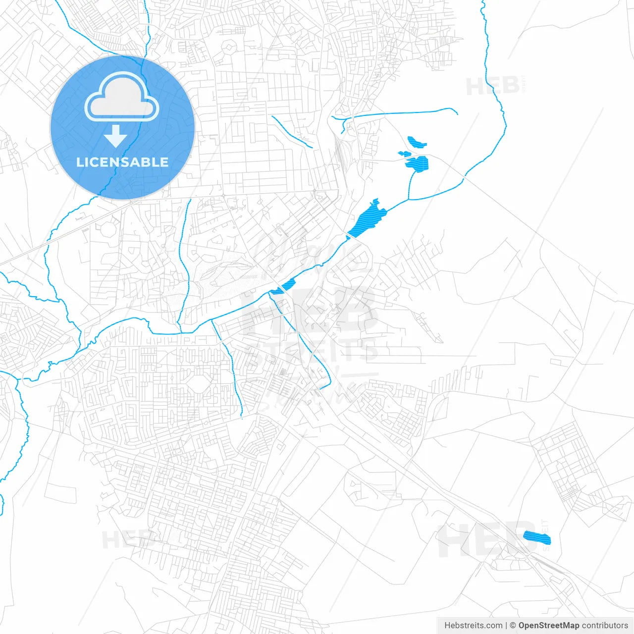 Ndola, Zambia PDF vector map with water in focus