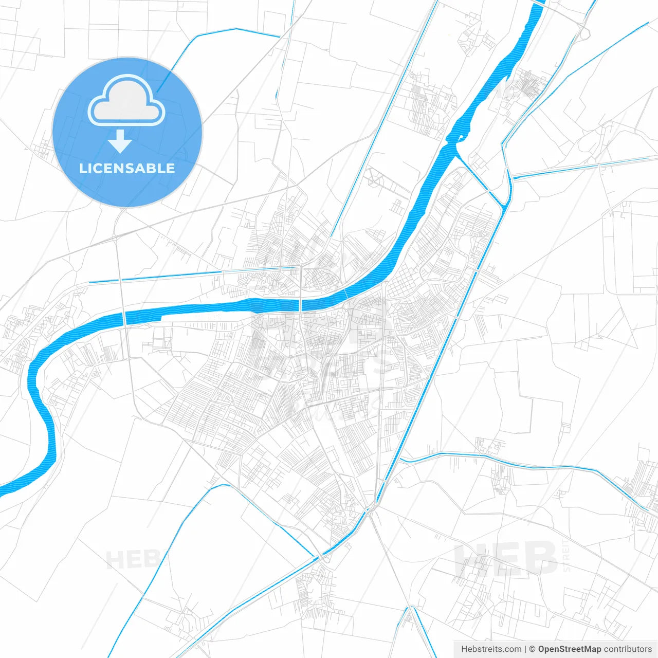 Talkha, Egypt PDF vector map with water in focus