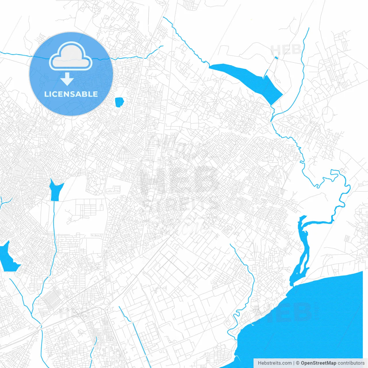 Tema, Ghana PDF vector map with water in focus