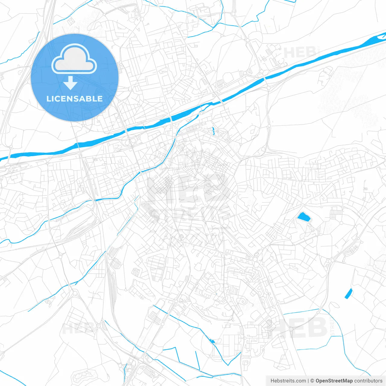 Perpignan, France PDF vector map with water in focus