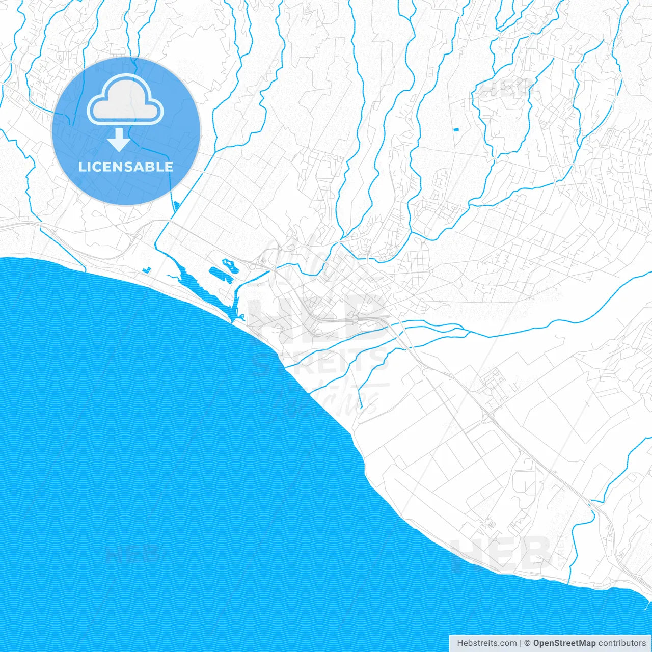 Saint-Louis, France PDF vector map with water in focus