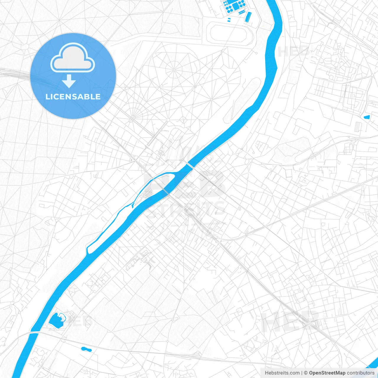 Sartrouville, France PDF vector map with water in focus