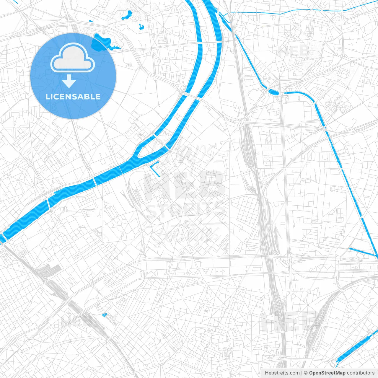 Saint-Ouen, France PDF vector map with water in focus