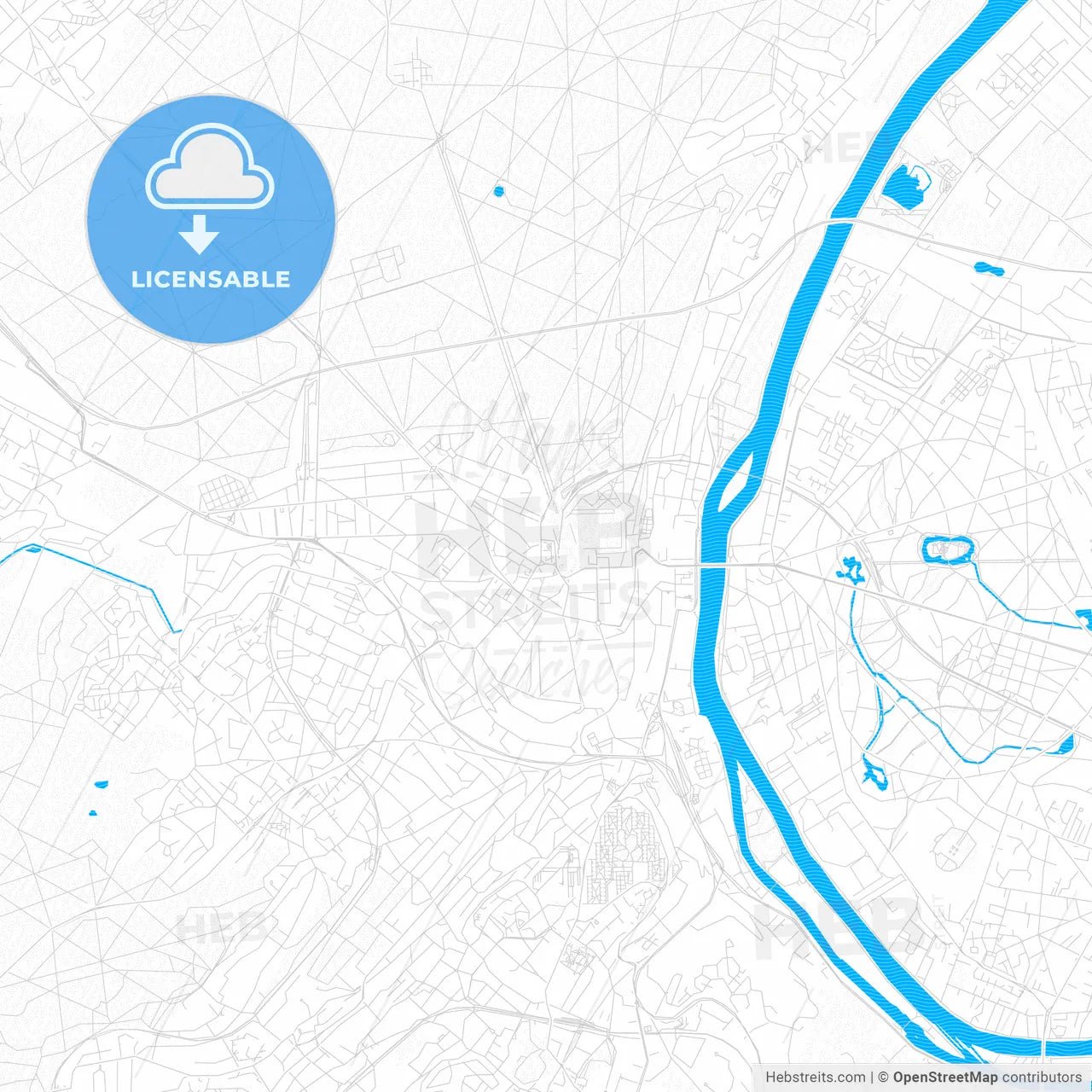 Saint-Germain-en-Laye, France PDF vector map with water in focus