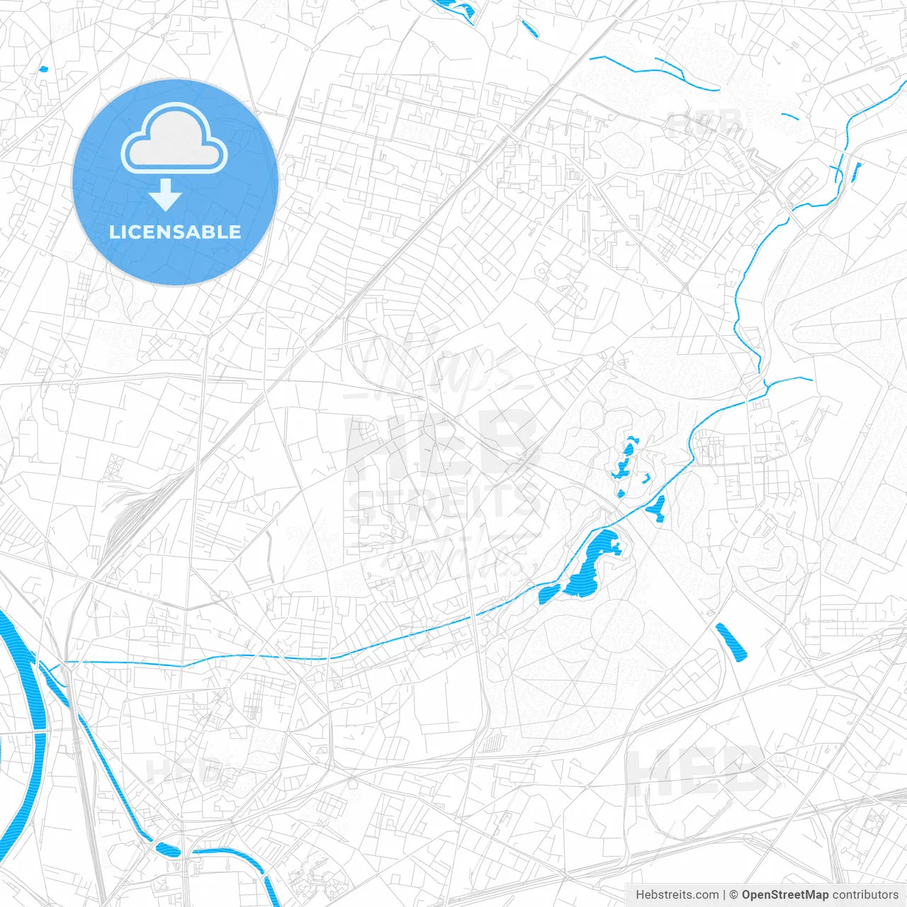 Stains, France PDF vector map with water in focus