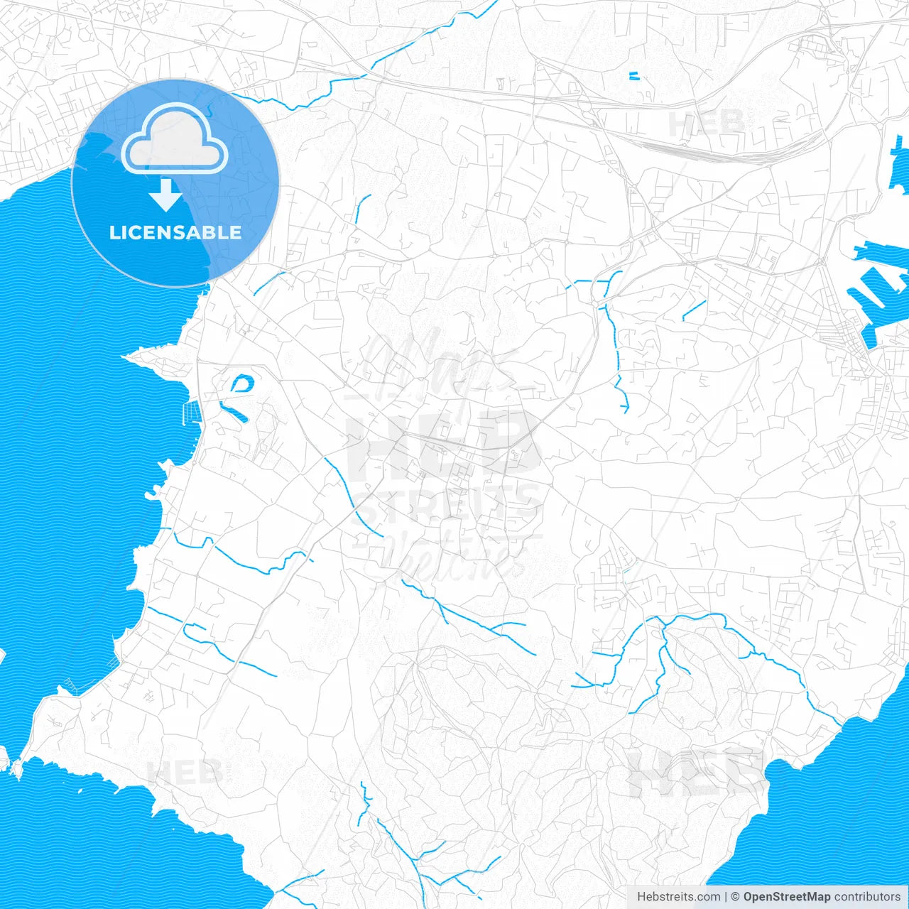Six-Fours-les-Plages, France PDF vector map with water in focus