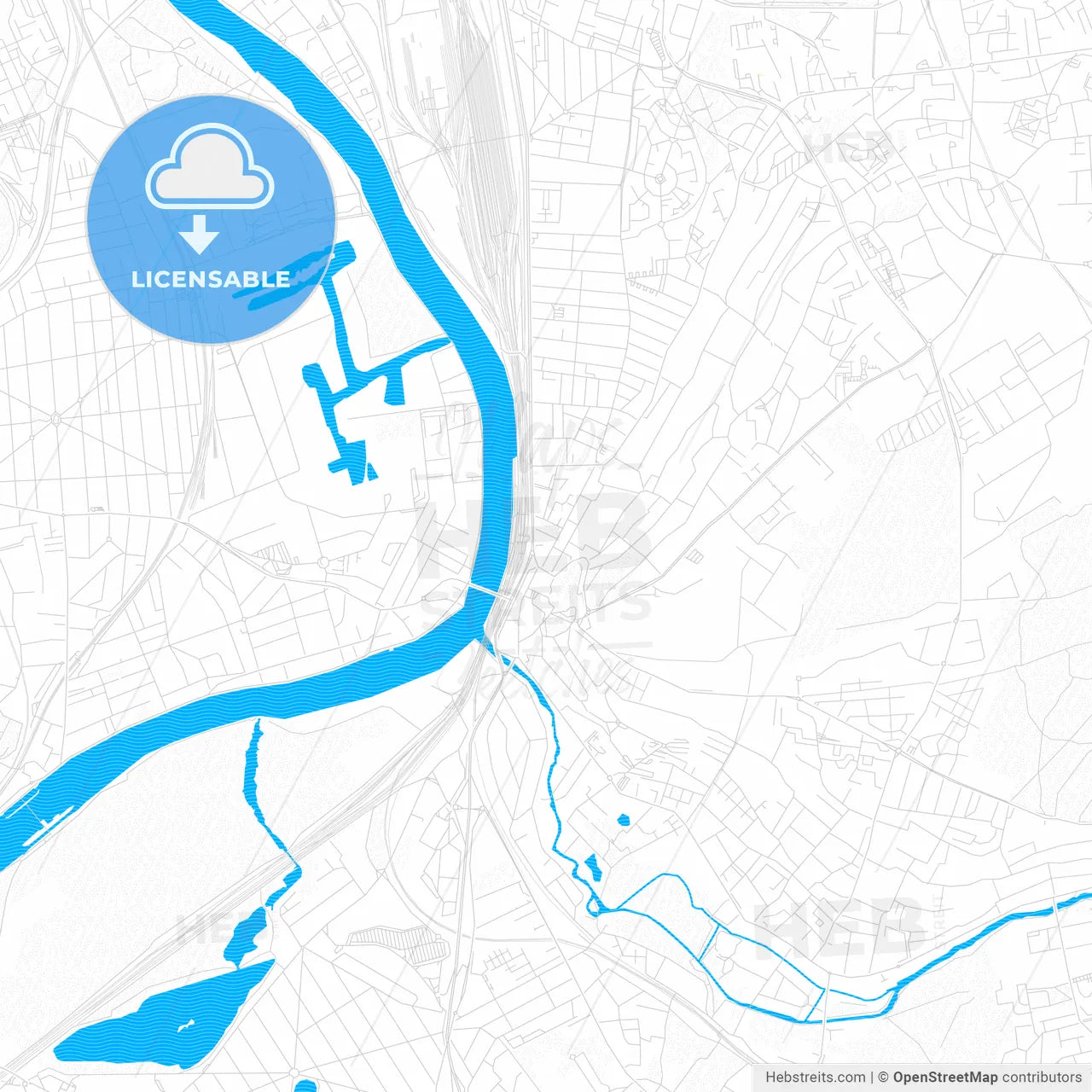 Villeneuve-Saint-Georges, France PDF vector map with water in focus
