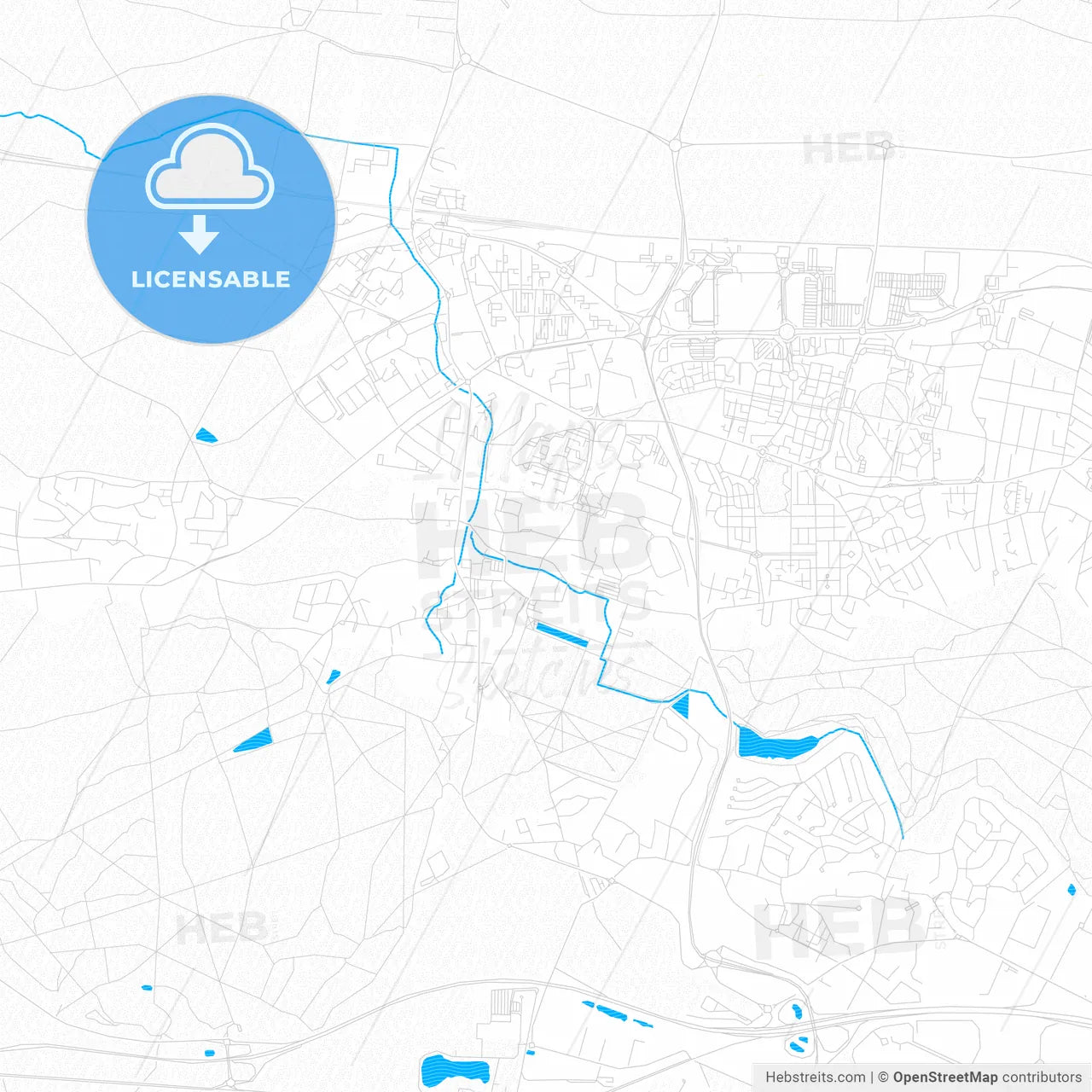 Plaisir, France PDF vector map with water in focus