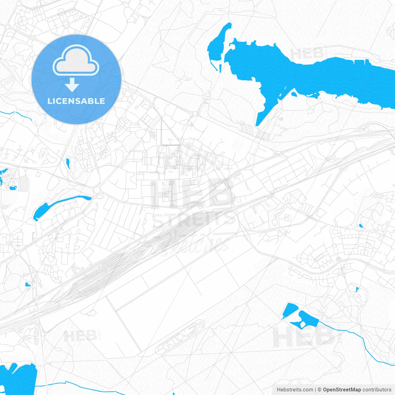 Trappes, France PDF vector map with water in focus