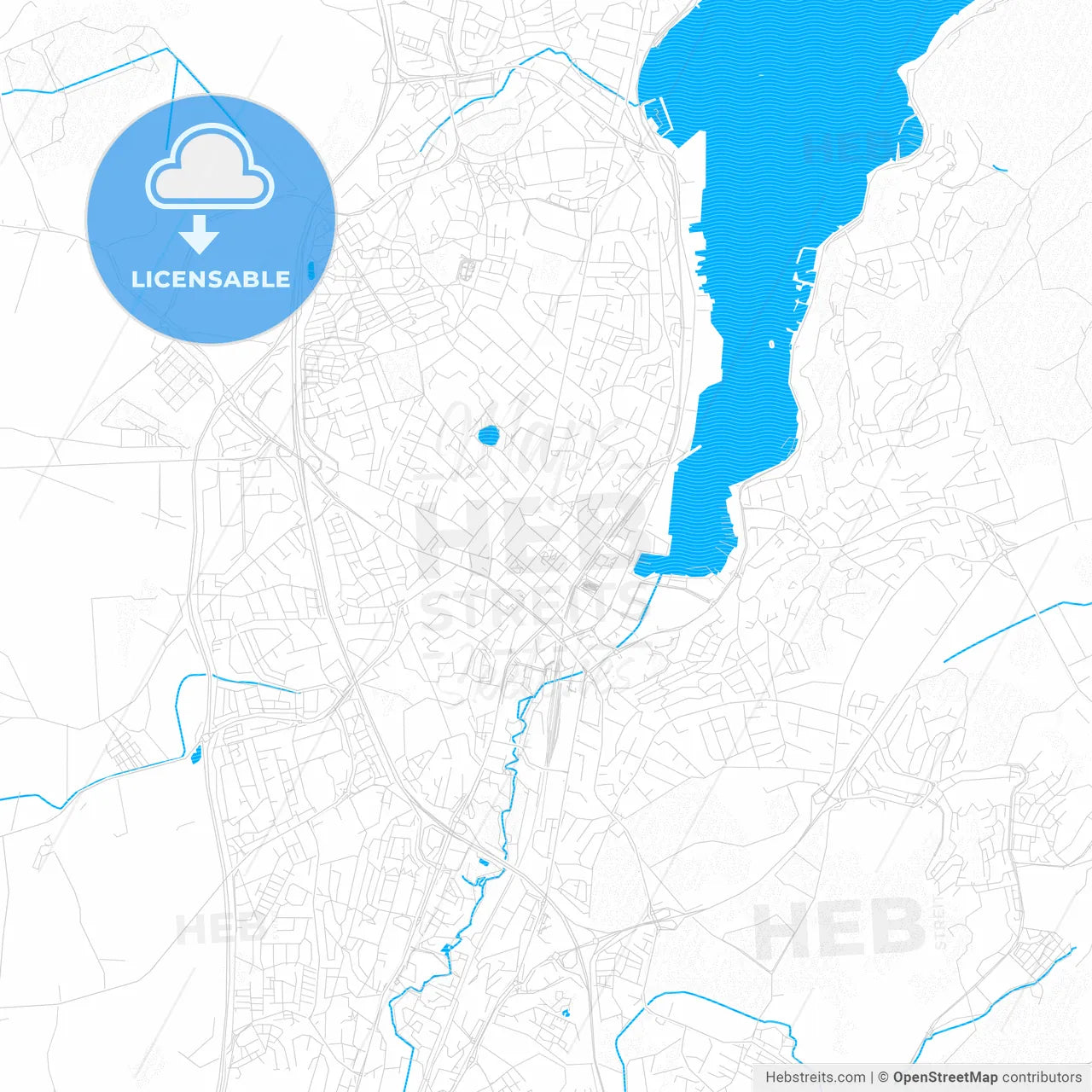 Sandnes, Norway PDF vector map with water in focus