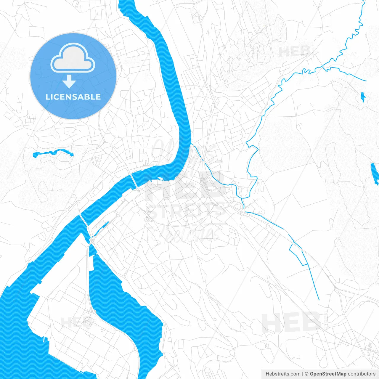 Porsgrunn, Norway PDF vector map with water in focus