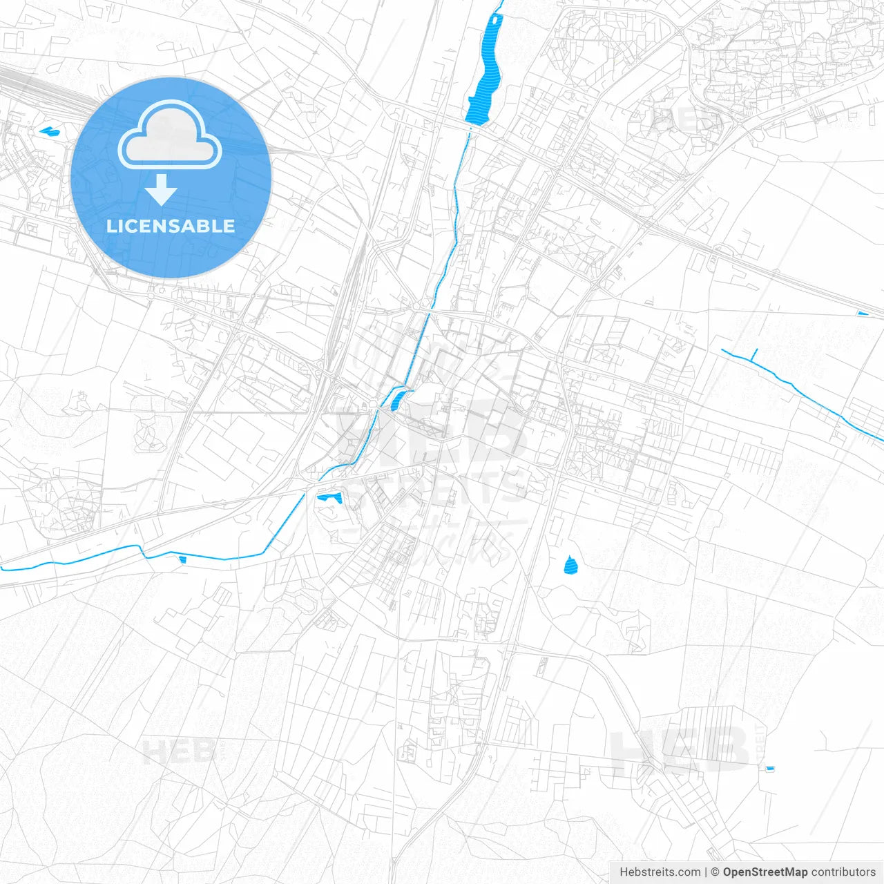 Kielce, Poland PDF vector map with water in focus