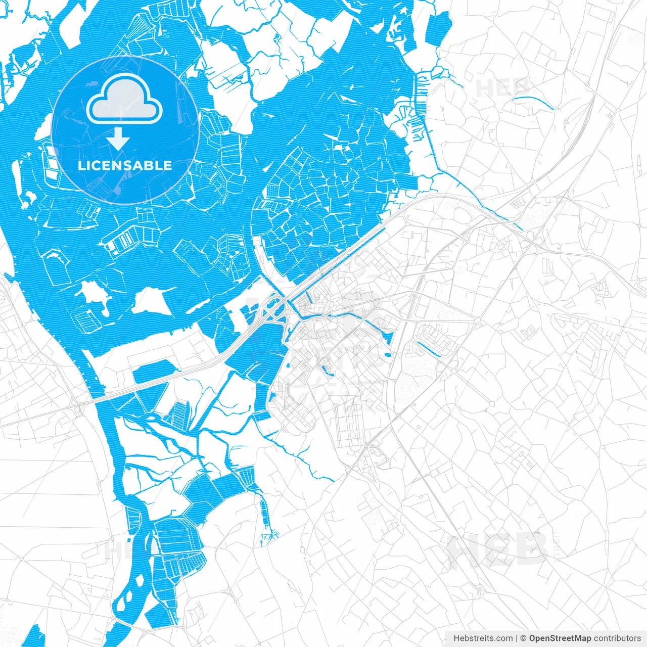 Aveiro, Portugal PDF vector map with water in focus