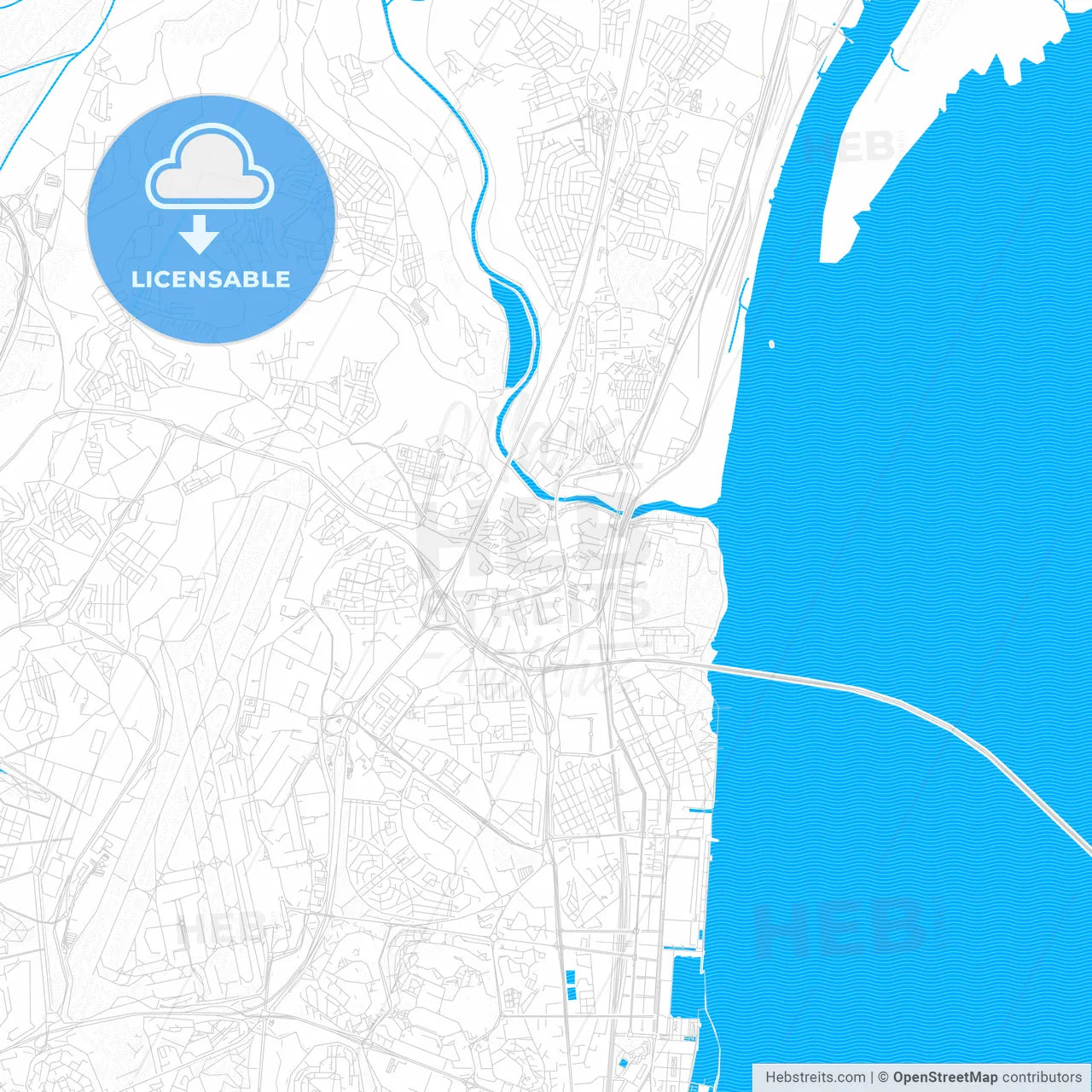 Sacavém, Portugal PDF vector map with water in focus