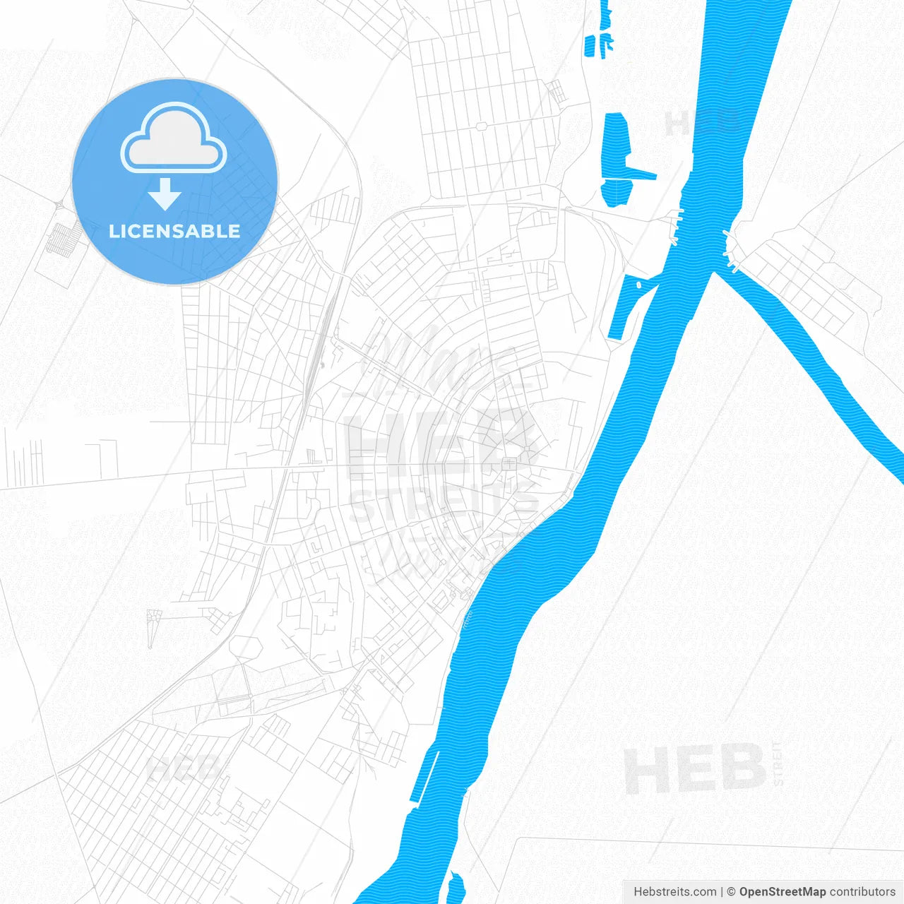Brăila, Romania PDF vector map with water in focus