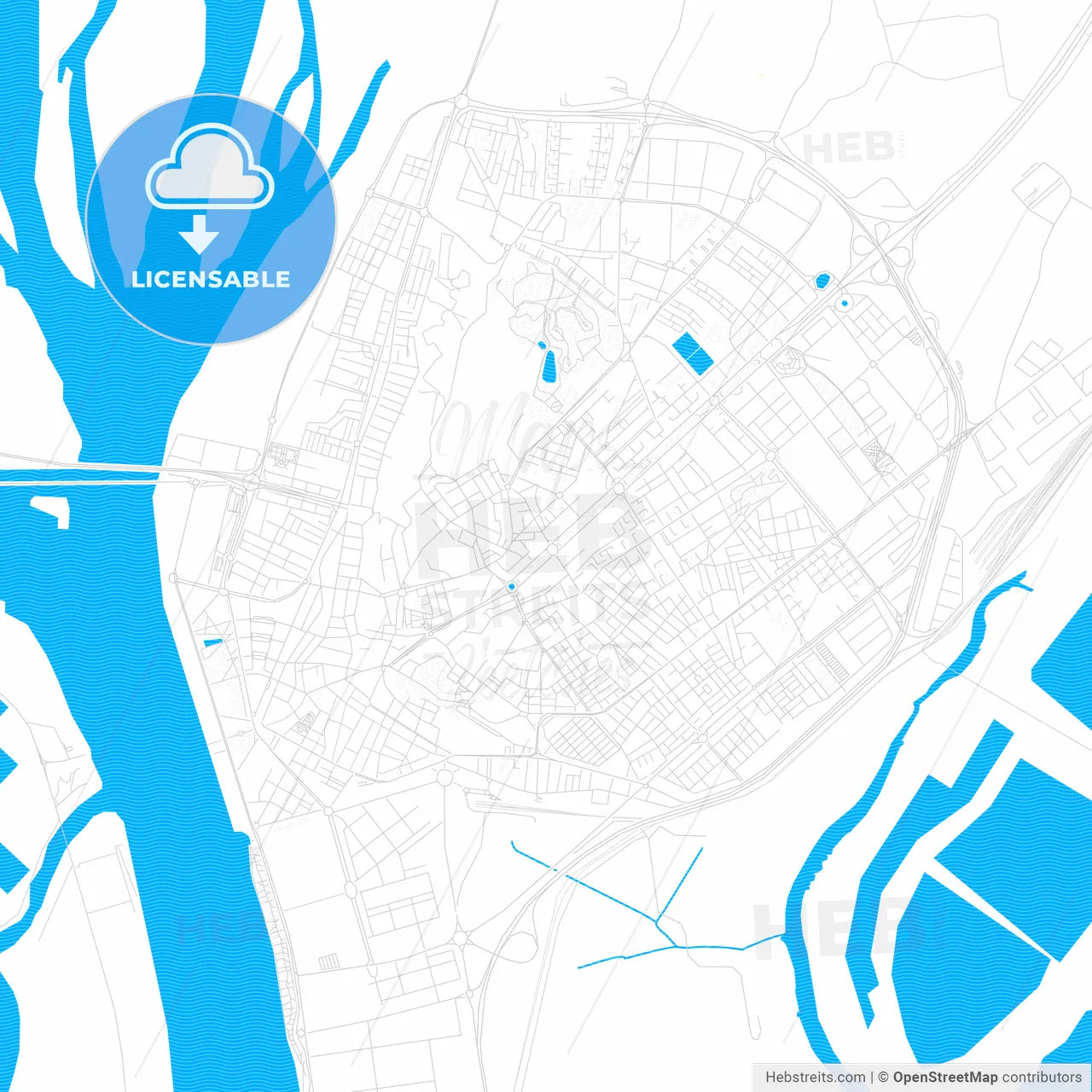 Huelva, Spain PDF vector map with water in focus