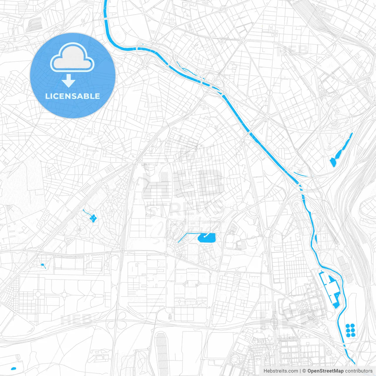 Usera, Spain PDF vector map with water in focus