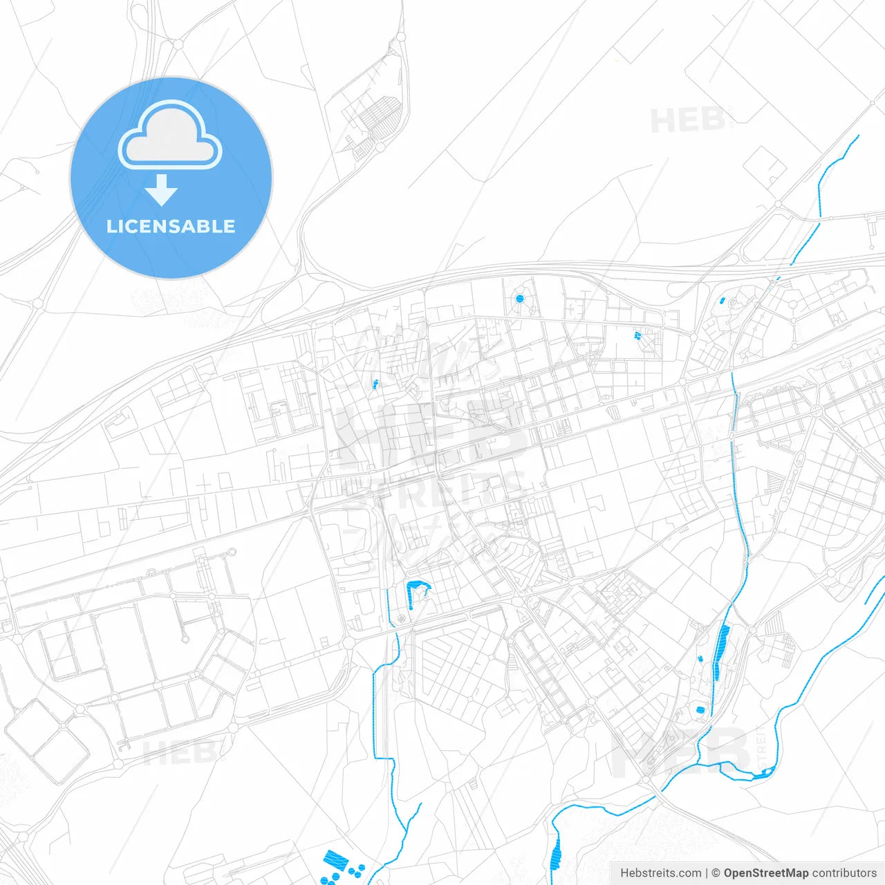 Torrejón de Ardoz, Spain PDF vector map with water in focus