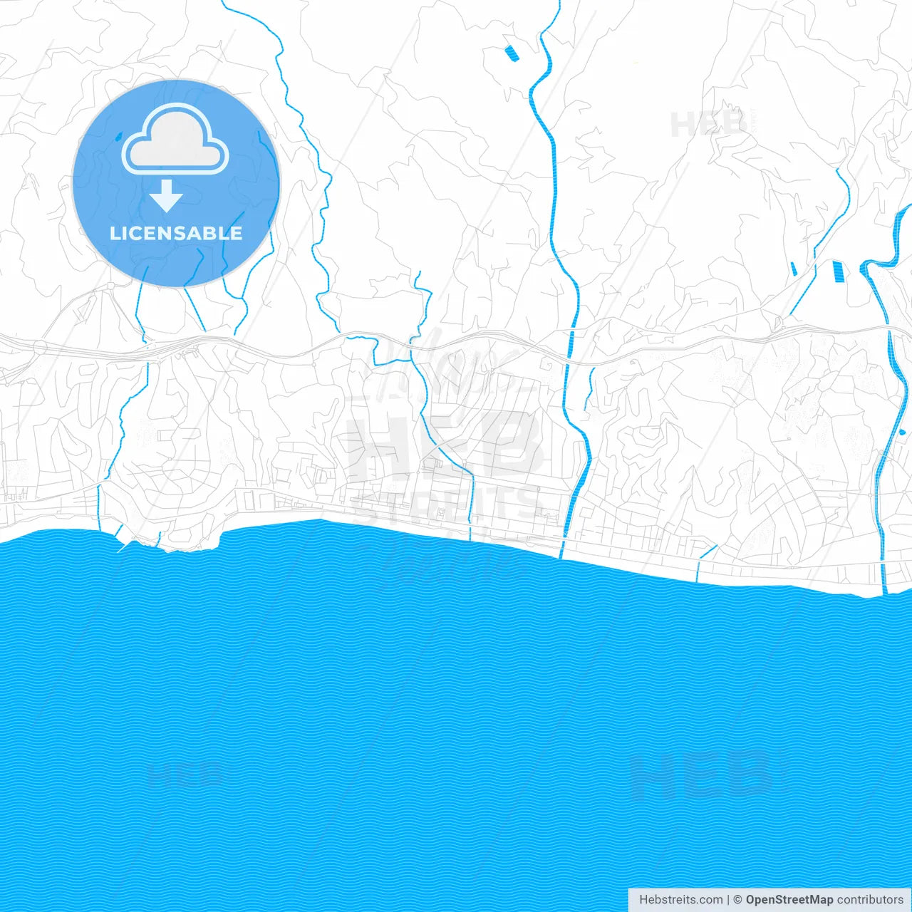Rincón de la Victoria, Spain PDF vector map with water in focus