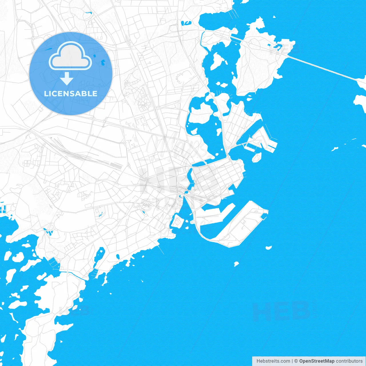 Kalmar, Sweden PDF vector map with water in focus