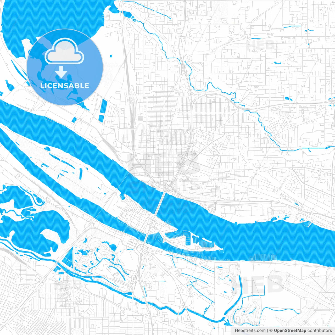 Vancouver, Washington, United States, PDF vector map with water in focus