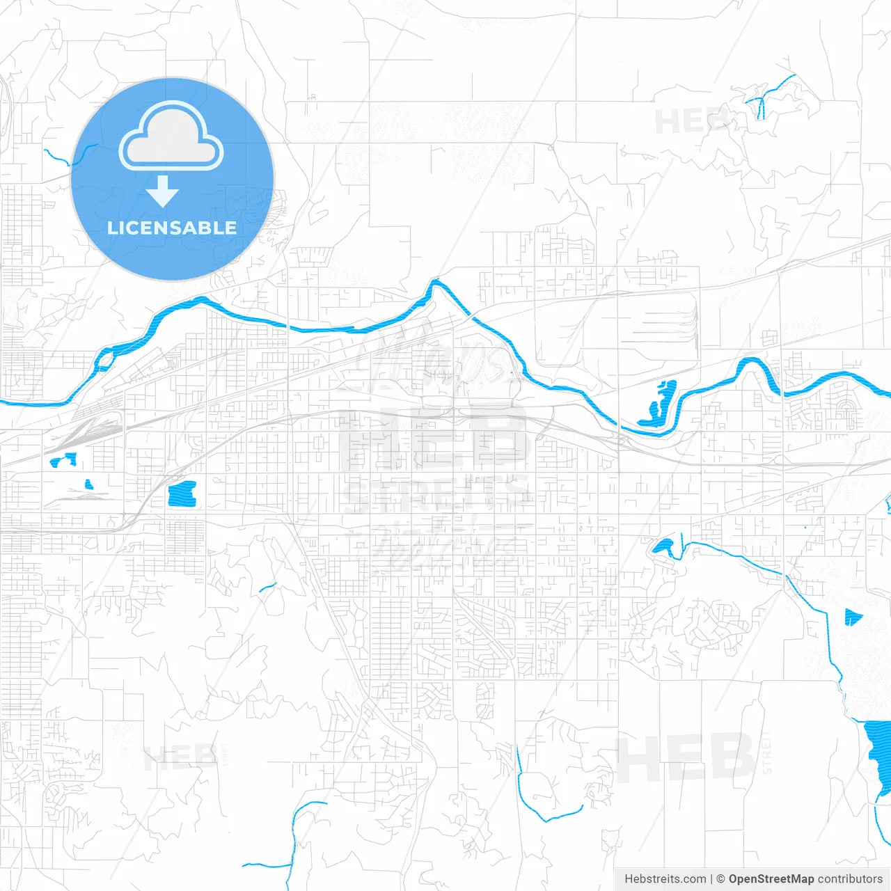 Spokane Valley, Washington, United States, PDF vector map with water in focus
