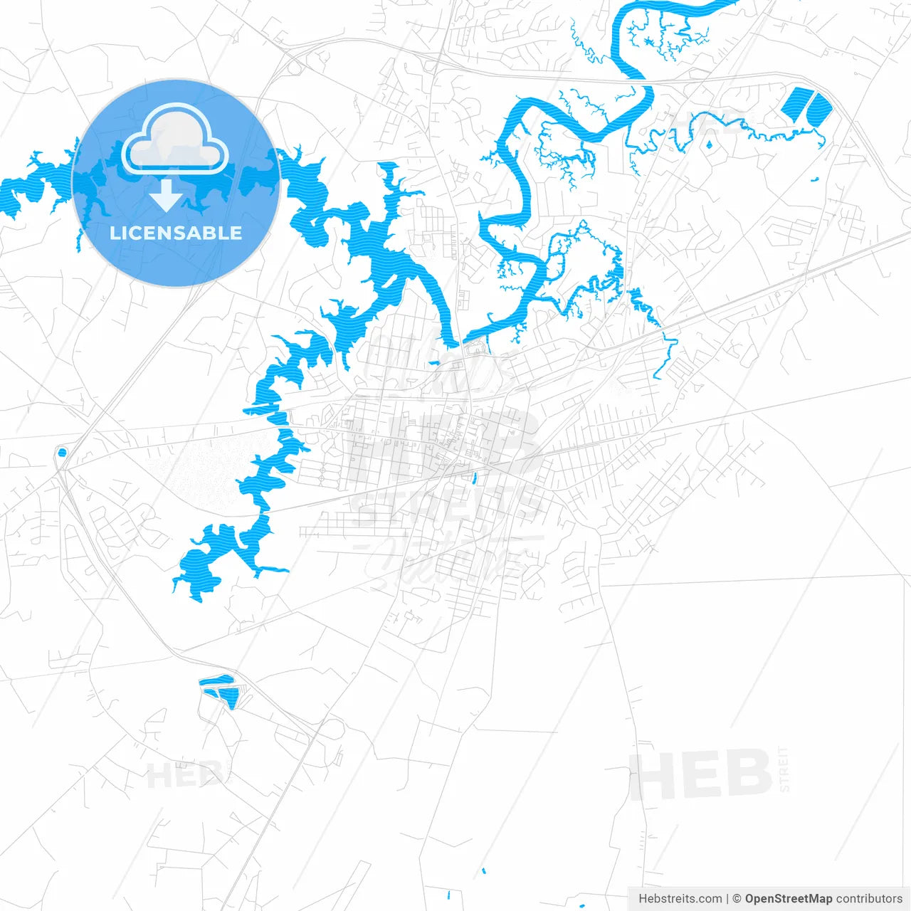 Suffolk, Virginia, United States, PDF vector map with water in focus