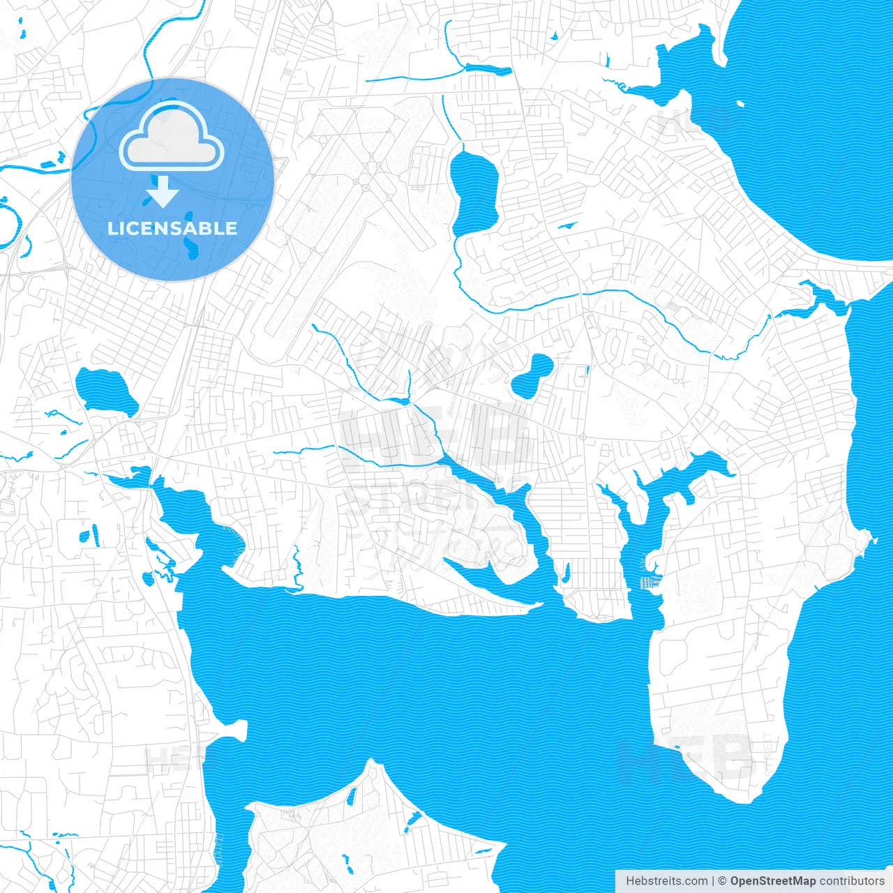 Warwick, Rhode Island, United States, PDF vector map with water in focus