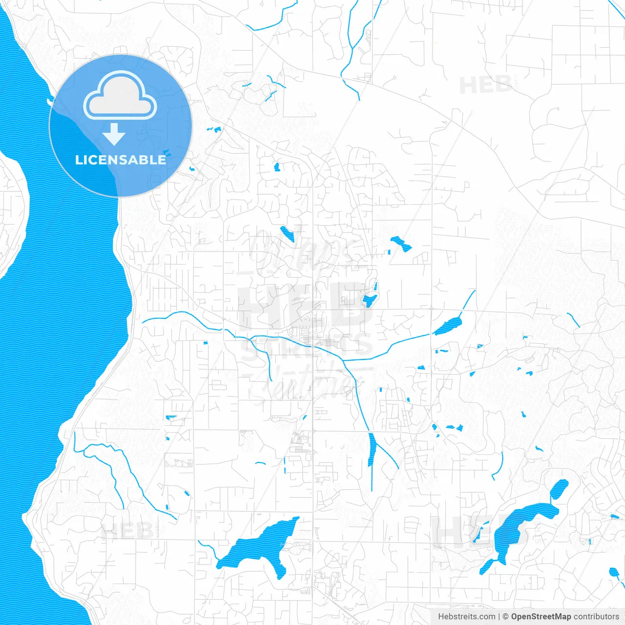 Sammamish, Washington, United States, PDF vector map with water in focus