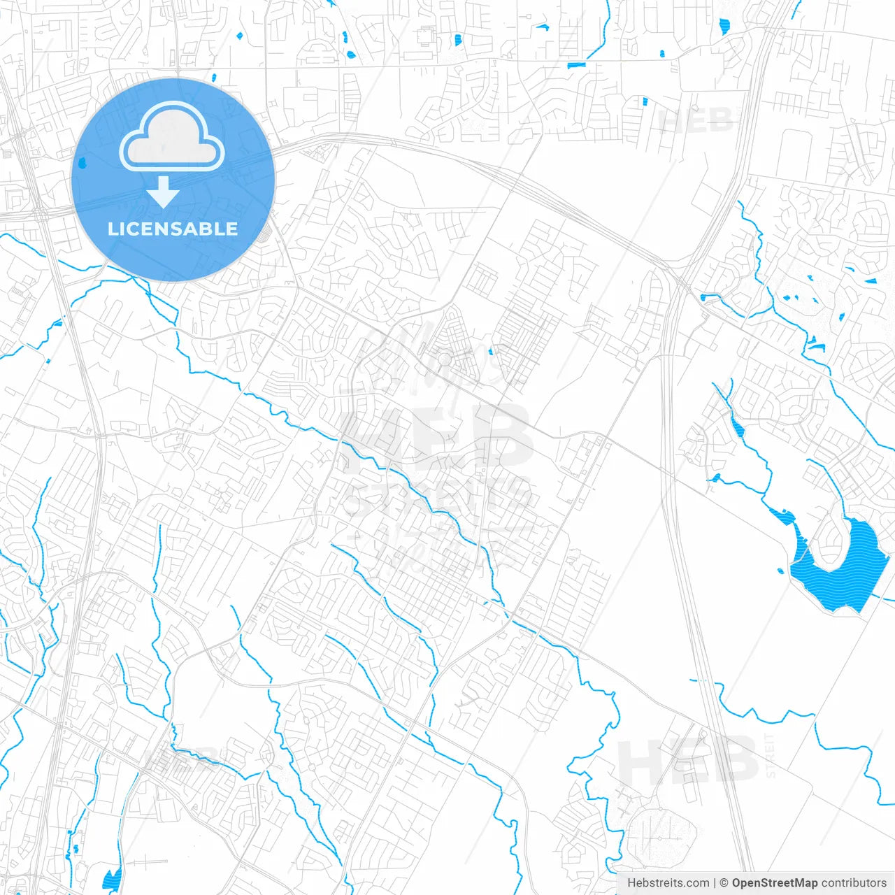 Pflugerville, Texas, United States, PDF vector map with water in focus