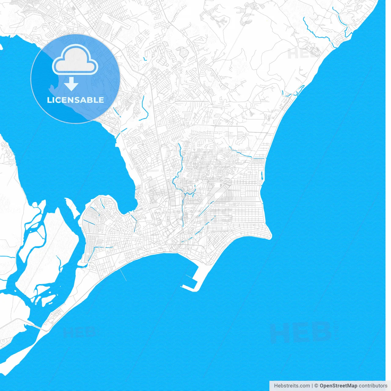 Maceio, Brazil PDF vector map with water in focus