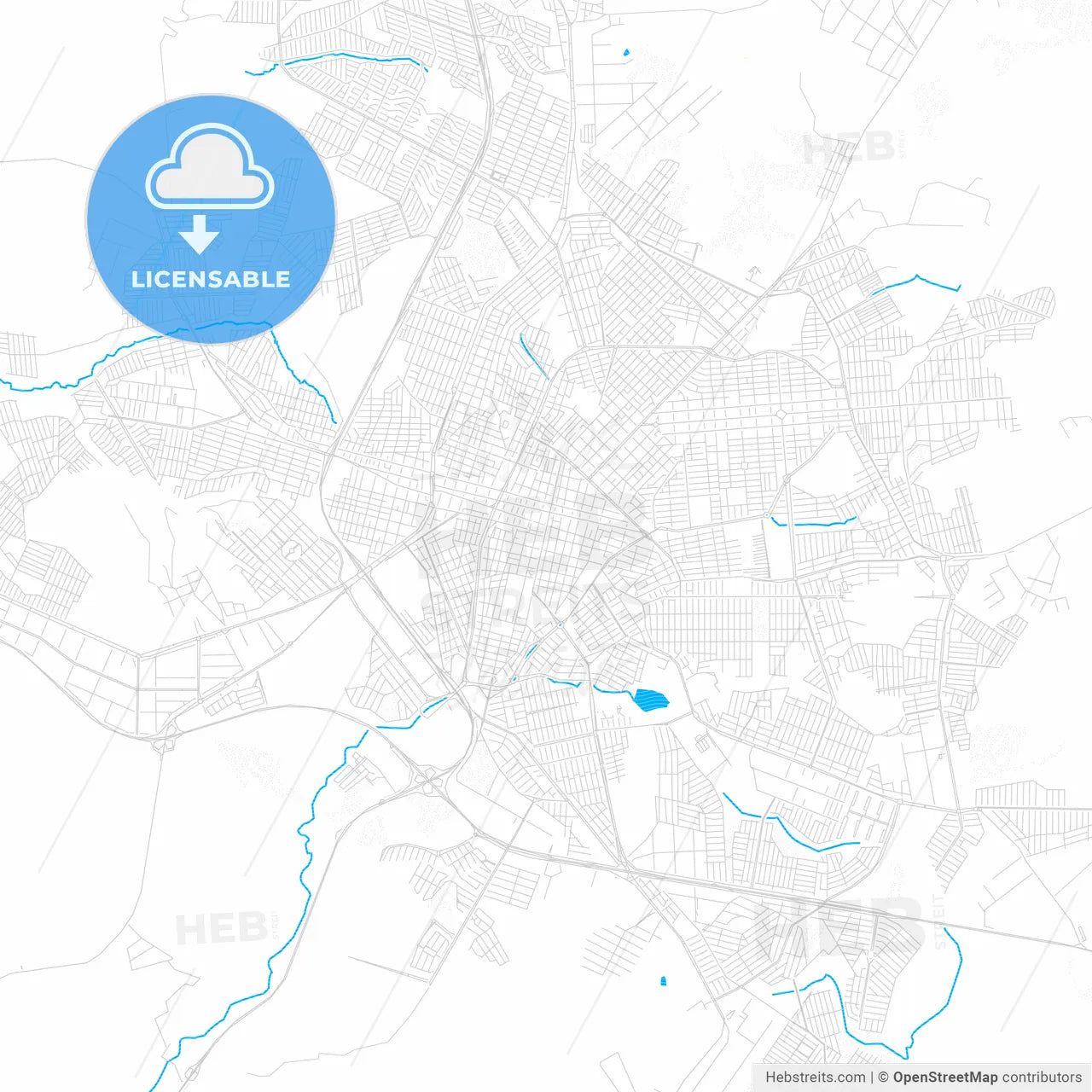 Franca, Brazil PDF vector map with water in focus