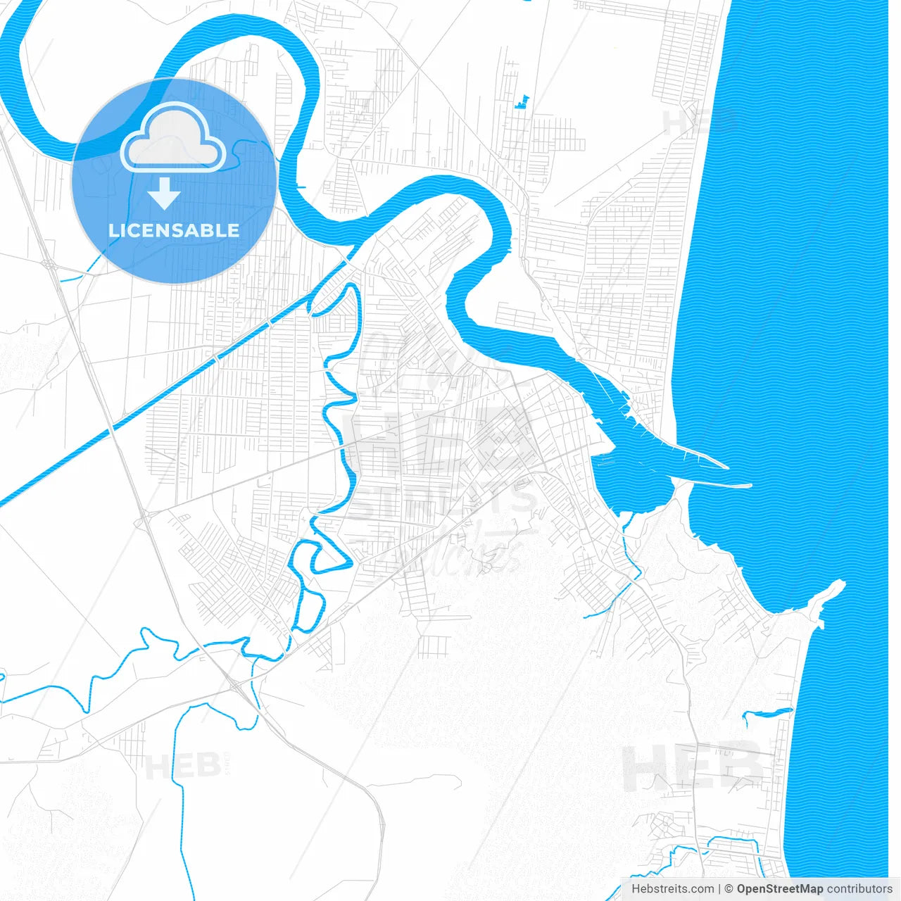 Itajai, Brazil PDF vector map with water in focus
