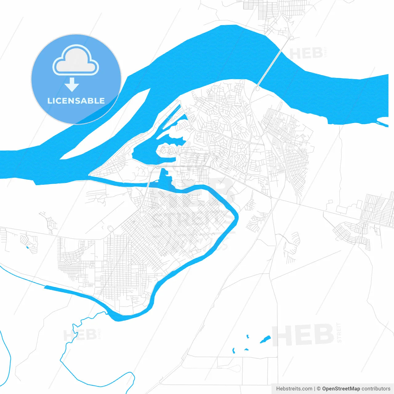 Maraba, Brazil PDF vector map with water in focus