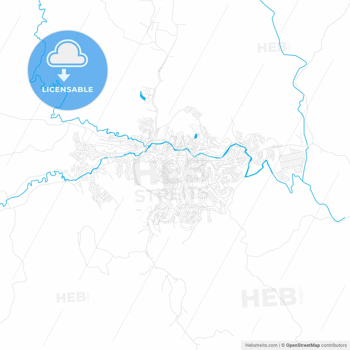 Muriae, Brazil PDF vector map with water in focus