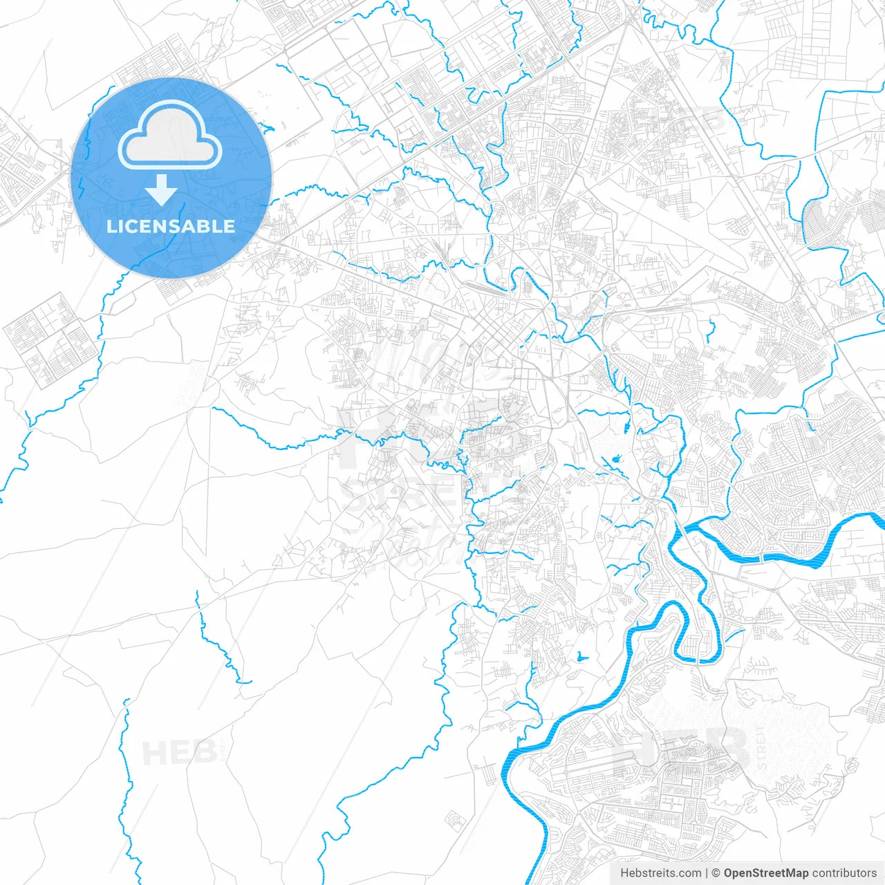 Rawalpindi, Pakistan PDF vector map with water in focus