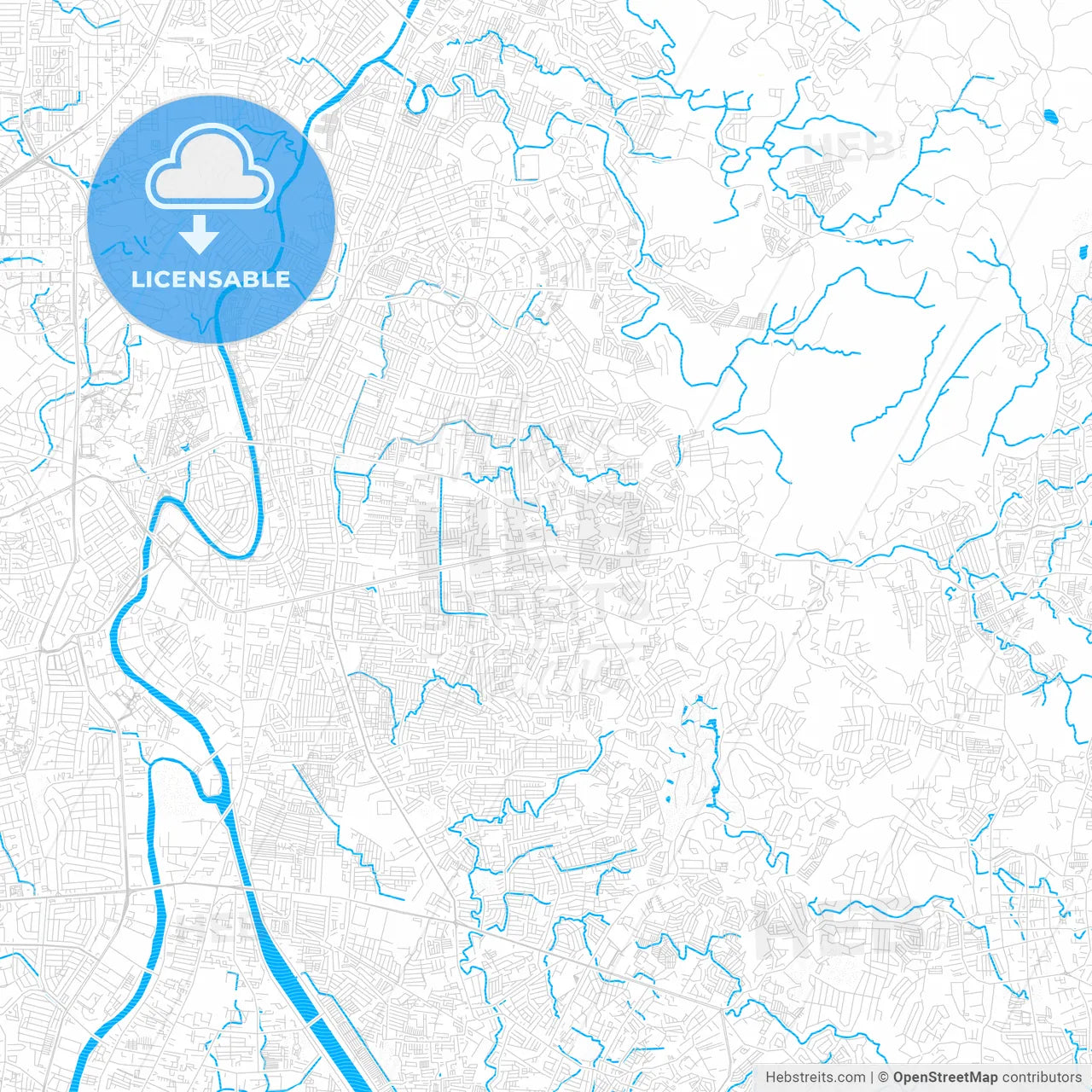 Antipolo, Philippines PDF vector map with water in focus