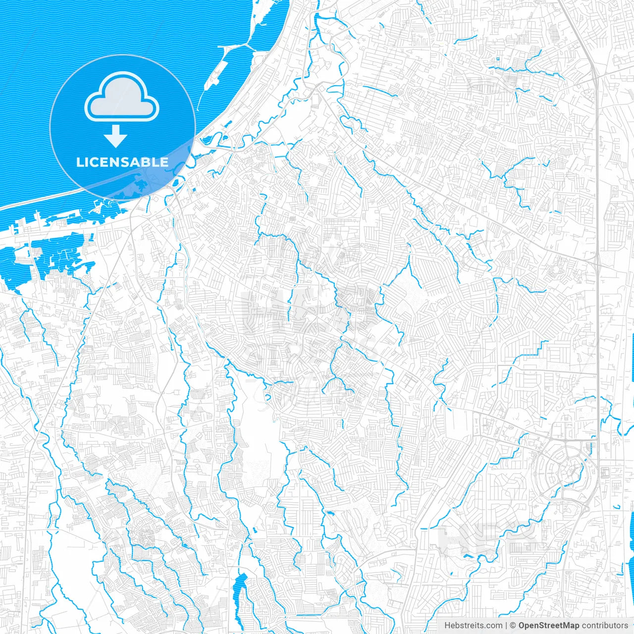 Las Piñas, Philippines PDF vector map with water in focus