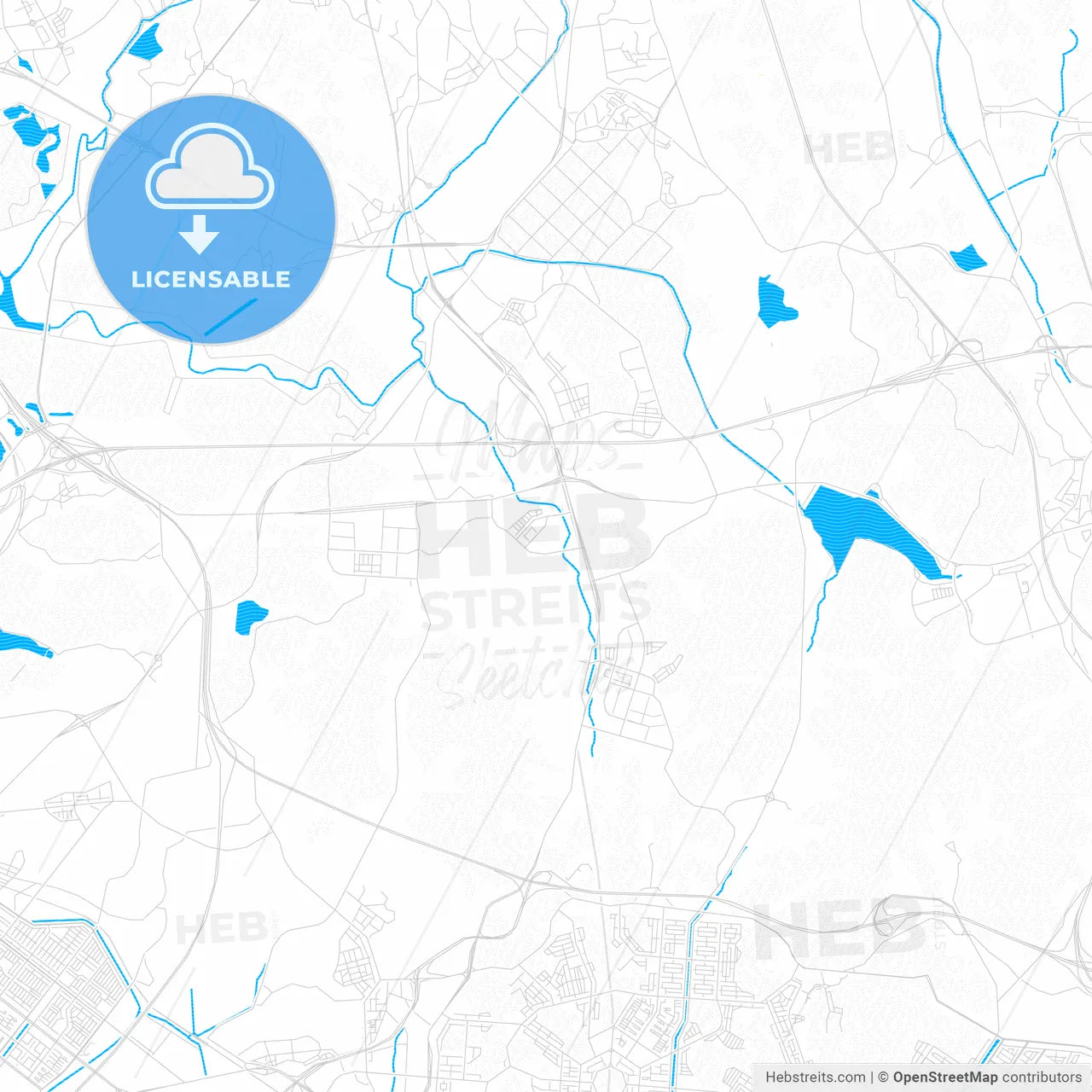 Siheung, South Korea PDF vector map with water in focus