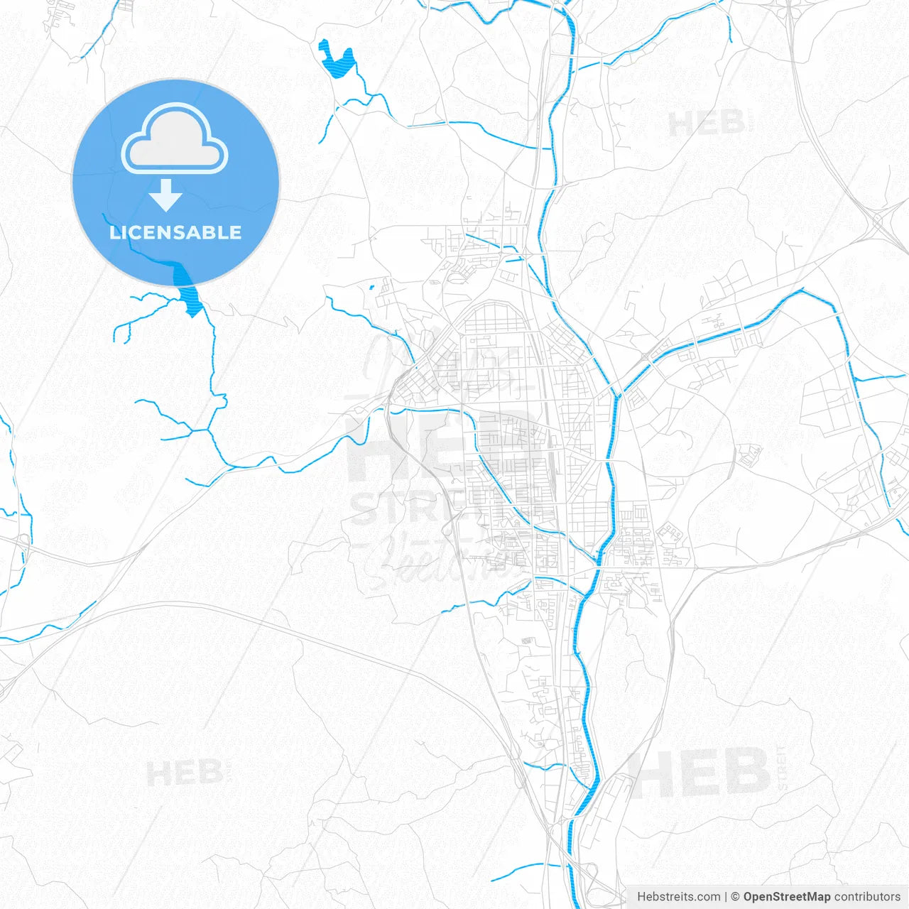 Uijeongbu, South Korea PDF vector map with water in focus