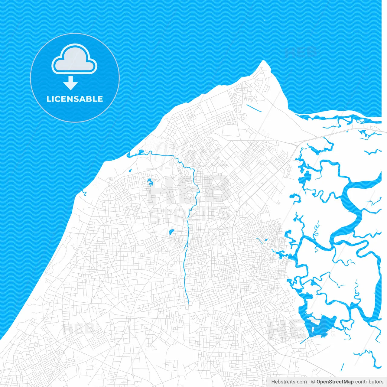 Serekunda, Gambia PDF vector map with water in focus